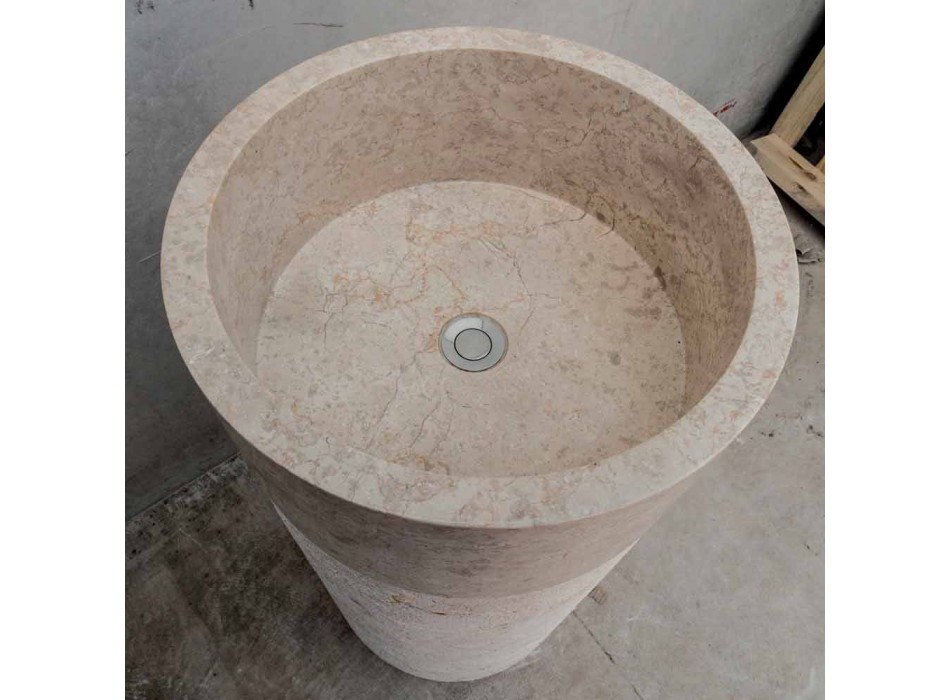 Vrijstaande badkamer wastafel in marmer ivoor afwerking cilindrische vorm - Cremino Viadurini