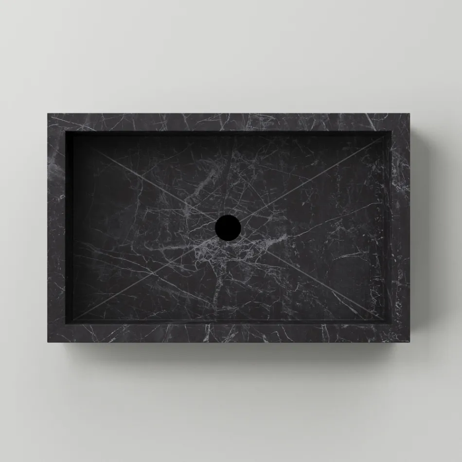 Badkamerwastafel in porseleinen aardewerk met marmereffect Made in Italy - Ludmilla Viadurini