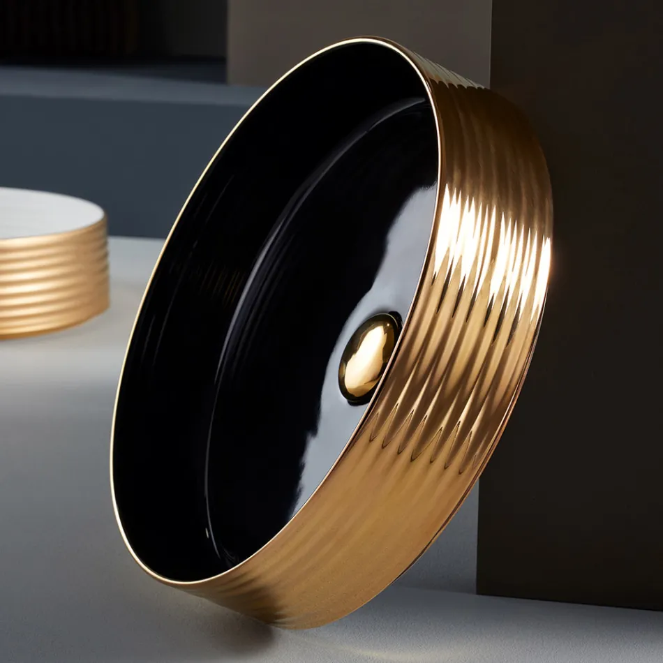 Badkamergootsteen van handgedraaid porselein Made in Italy - Darts Viadurini