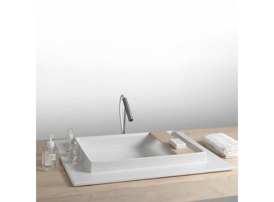 Wastafel rechthoekige keramische badkamer modern design Fred Viadurini