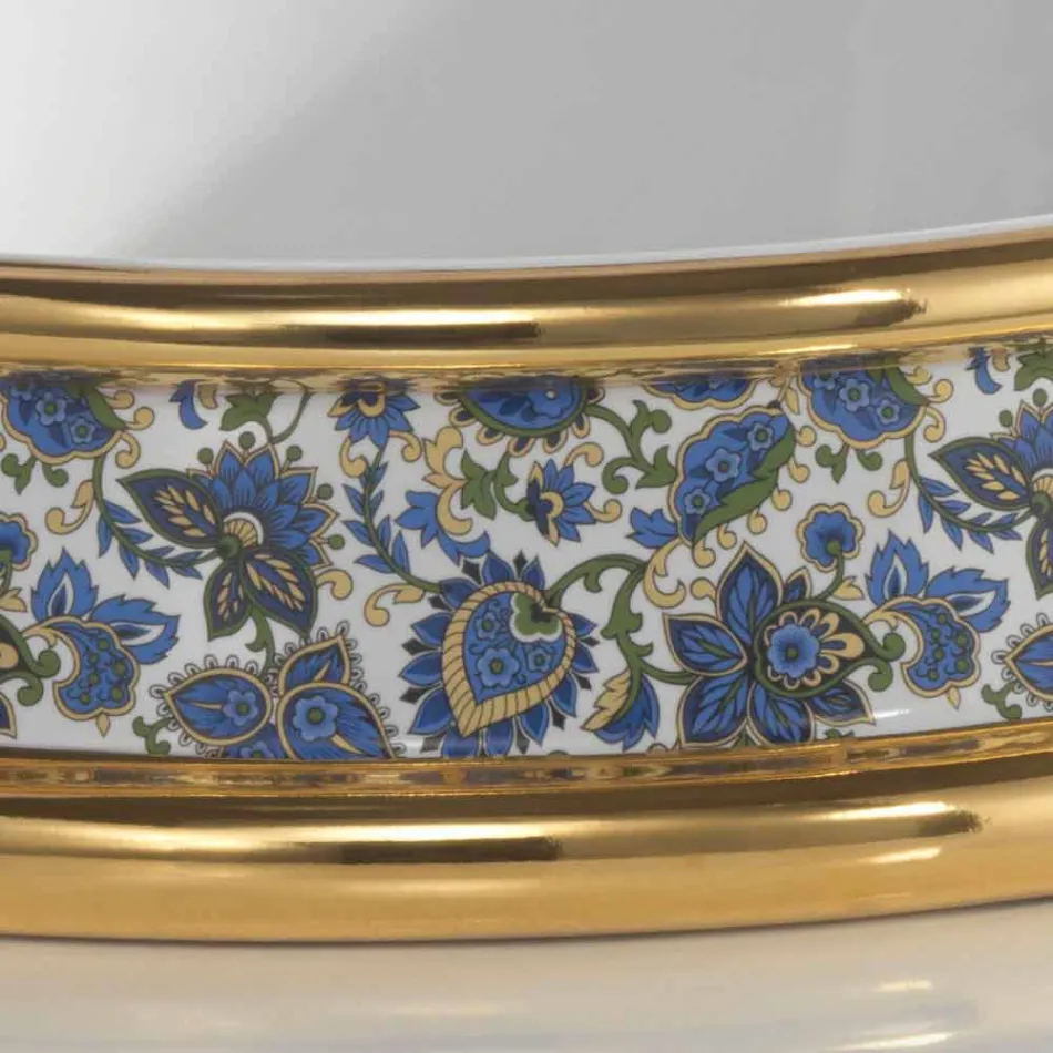 Semi-verzonken badkamer gootsteen in vuur klei en goud gemaakt in Italië, Manilo Viadurini