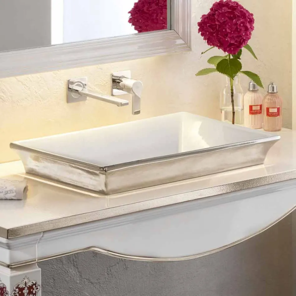 Semi-verzonken badkamer gootsteen in vuur klei en platina gemaakt in Italië, Guido Viadurini