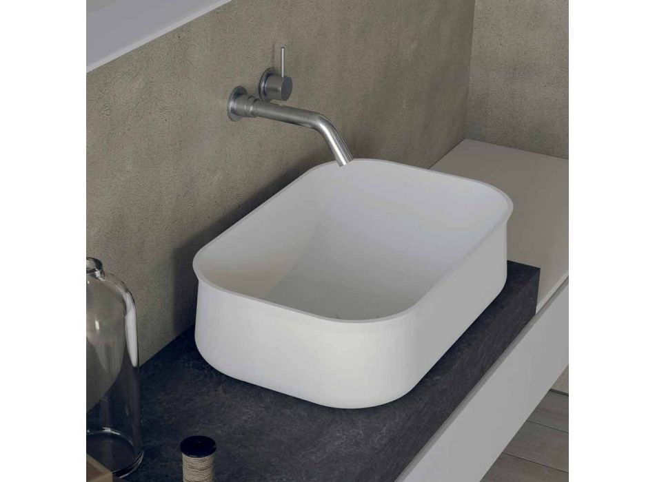 Modern Design Aanrechtblad Rechthoekige Witte Badkamer Wastafel - Tulyp2 Viadurini