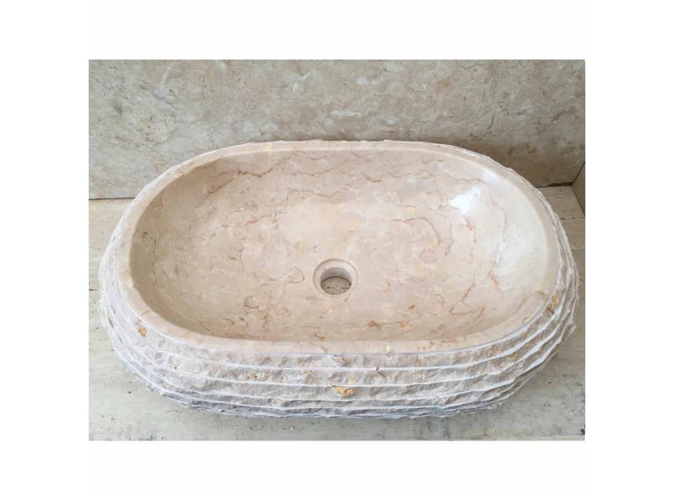 Cora ovale witte wasbak, handgemaakt Viadurini