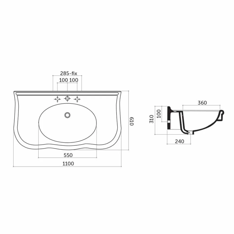 Wastafel met poten of zonder keramiek L 110 cm, van Design Avise Viadurini