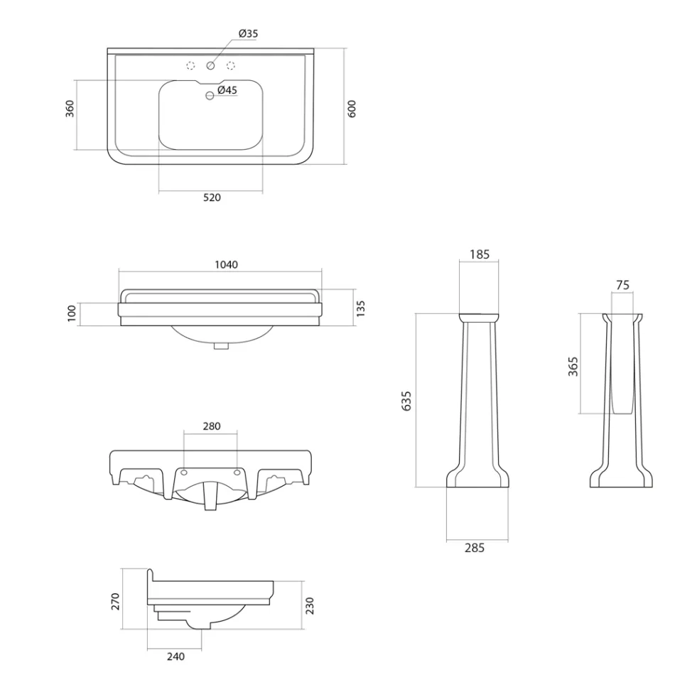 Zuilconsole Wastafel in wit keramiek Made in Italy - Wollie Viadurini
