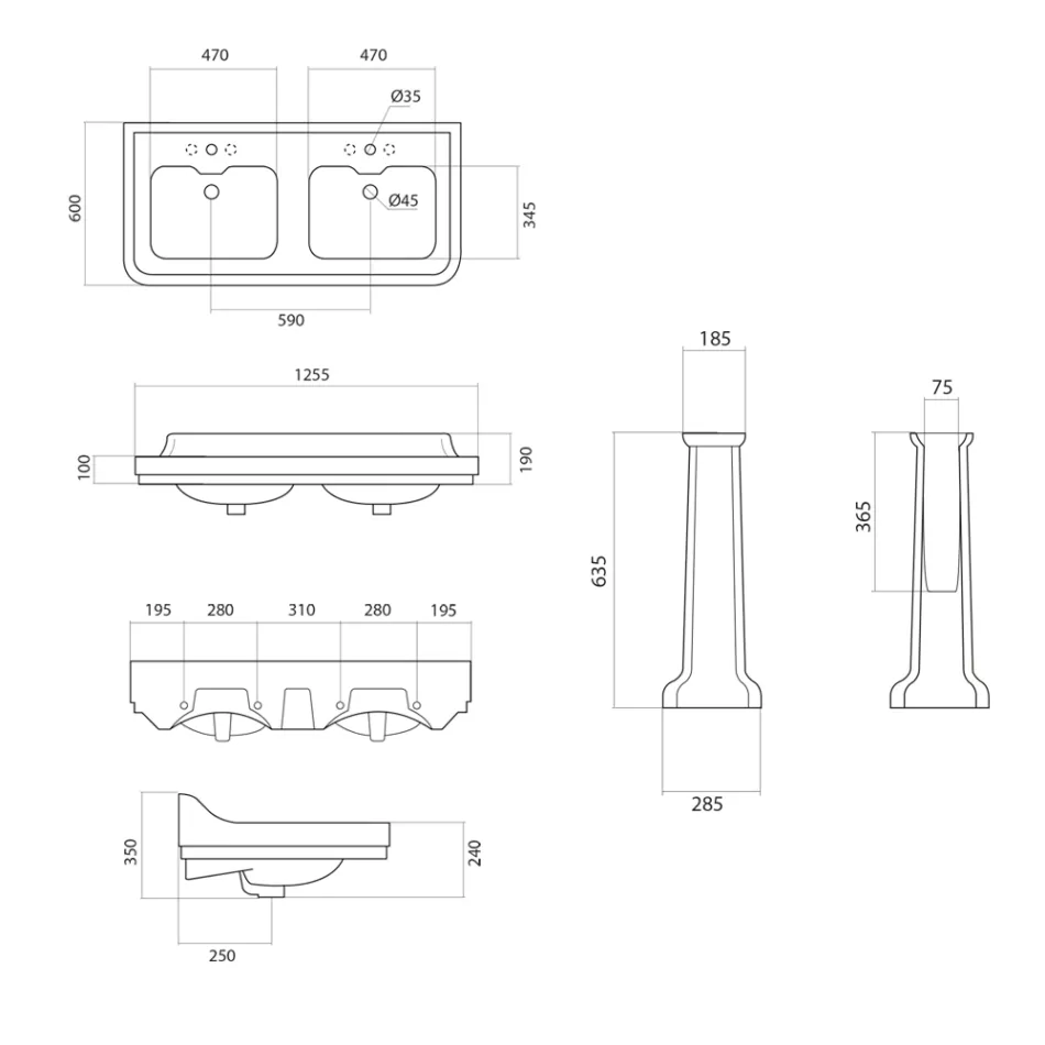 Column Console Wastafel in keramische dubbele wastafel Made in Italy - Wollie Viadurini
