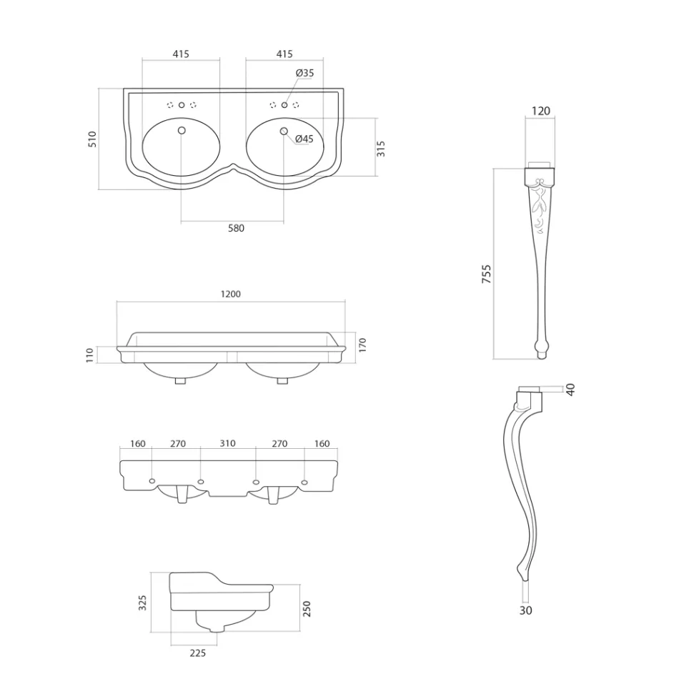 Klassieke consolewastafel in wit keramiek Made in Italy - Magda Viadurini