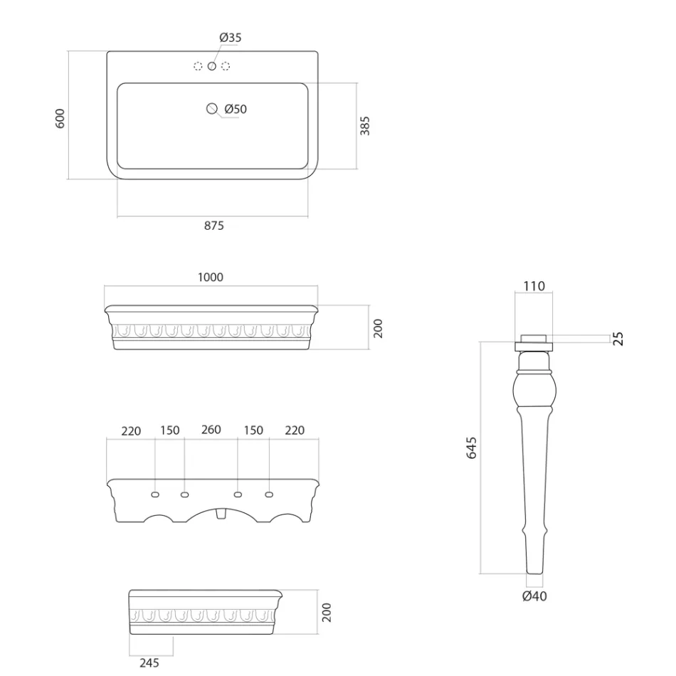 Console wastafel in wit keramiek Made in Italy Klassiek design - Areta Viadurini