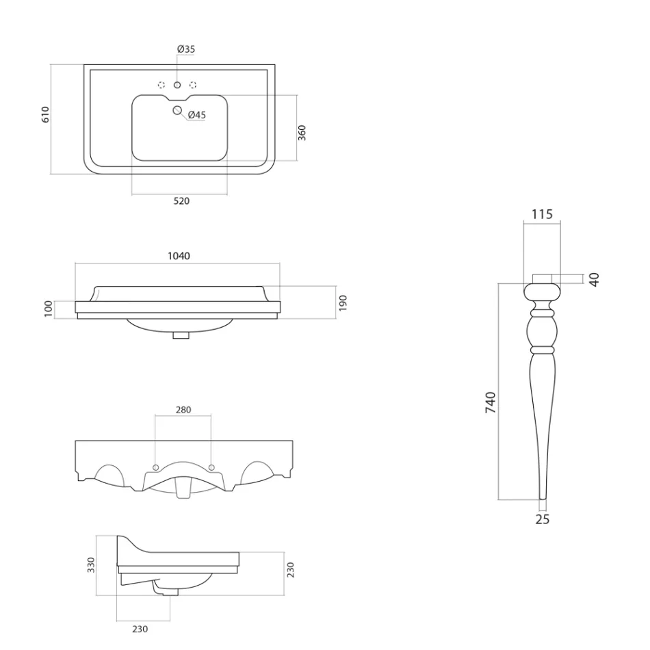 Console Wastafel in Wit Keramiek Gemaakt in Italië Klassieke Stijl - Wollie Viadurini