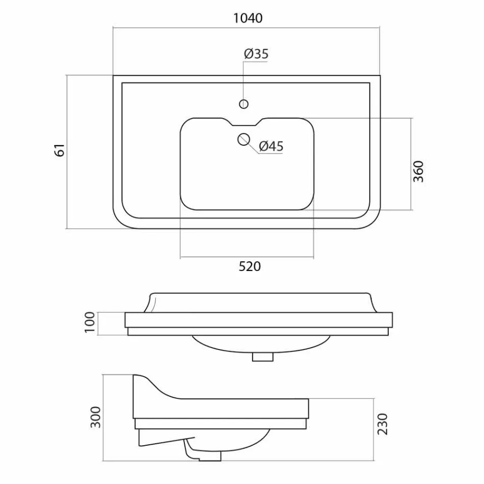 Consolewastafel in wit keramiek van klassiek Italiaans design, Swami Viadurini