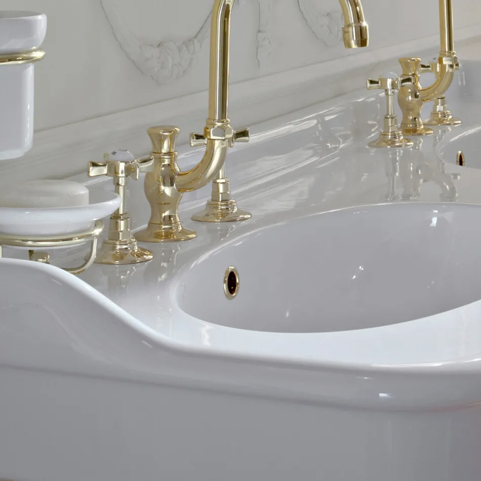 Vintage consolewastafel met dubbele kom en keramische voeten Made in Italy - Paulina Viadurini