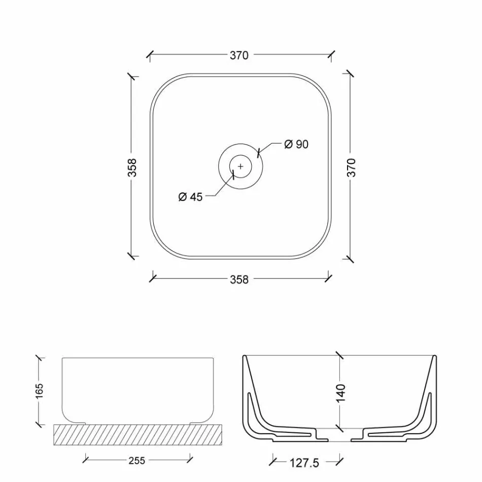 Spoelbak gemaakt van keramiek 37x37cm Italië Star gemaakt, modern design Viadurini
