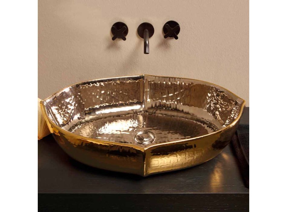 Countertop keramische en gouden aanrecht wastafel gemaakt in Italië Oscar ontwerp Viadurini
