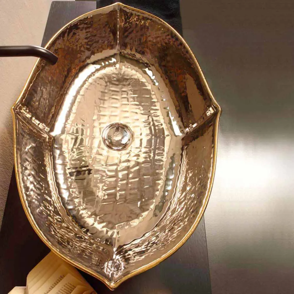 Countertop keramische en gouden aanrecht wastafel gemaakt in Italië Oscar ontwerp Viadurini