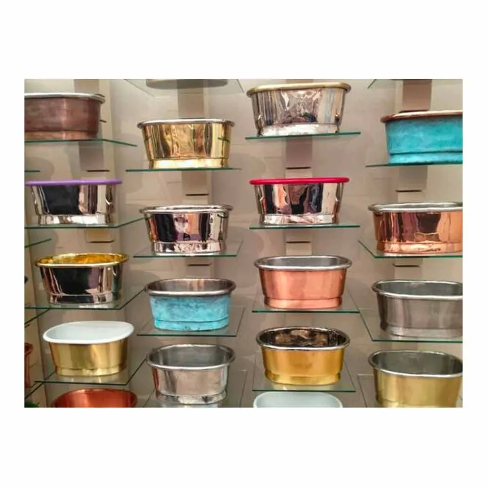 Wastafel met finish in wit ijzer en kopergroen Cala Viadurini