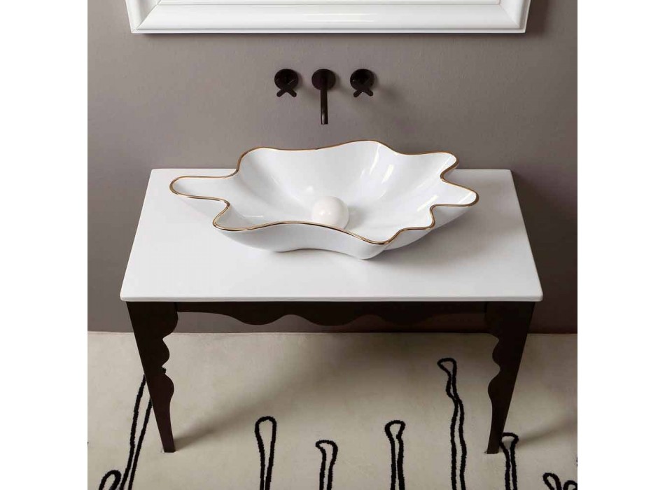 Aanrecht design keramische witgouden wastafel gemaakt in Italië Rayan Viadurini