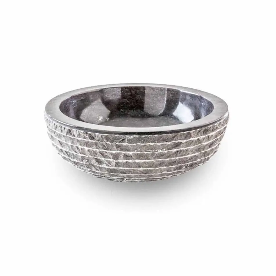 Ronde design aanrechtwastafel in met de hand bewerkt zwart marmer - linnen Viadurini