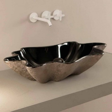 Aanrecht wastafel in zwart en zilver keramiek ontwerp gemaakt in Italië Rayan Viadurini