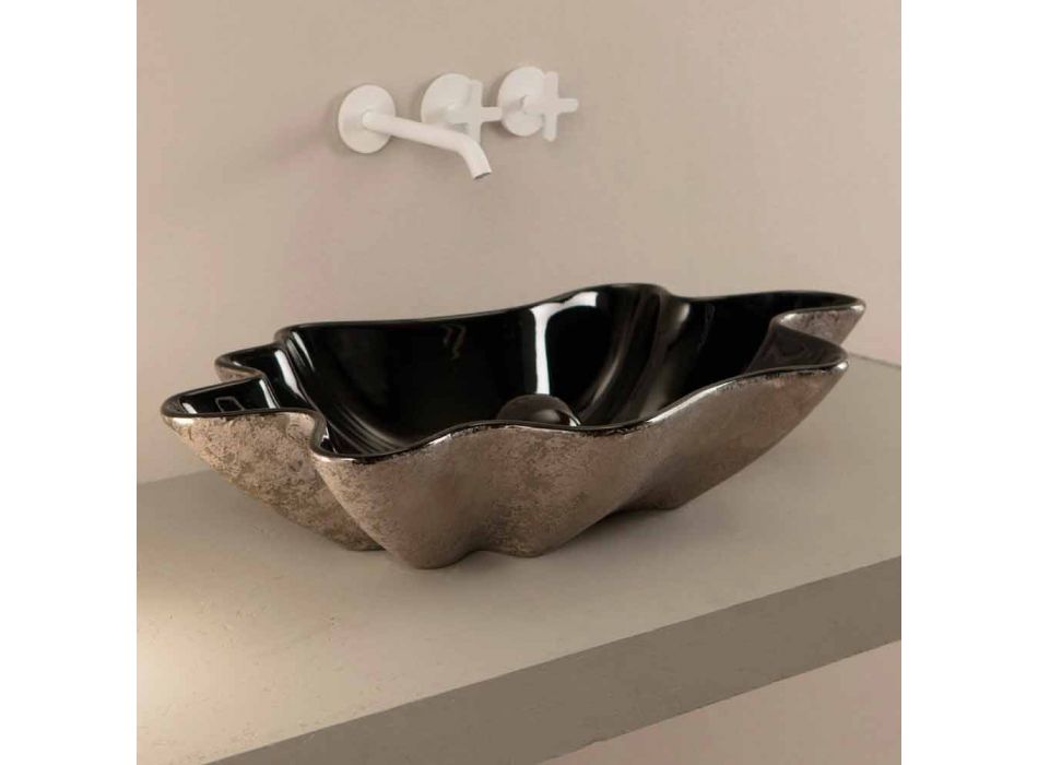 Aanrecht wastafel in zwart en zilver keramiek ontwerp gemaakt in Italië Rayan Viadurini