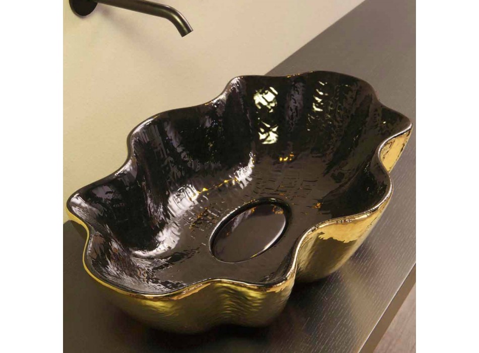 Aanrecht wasbak in zwart en goud keramiek ontwerp gemaakt in Italië Cubo Viadurini