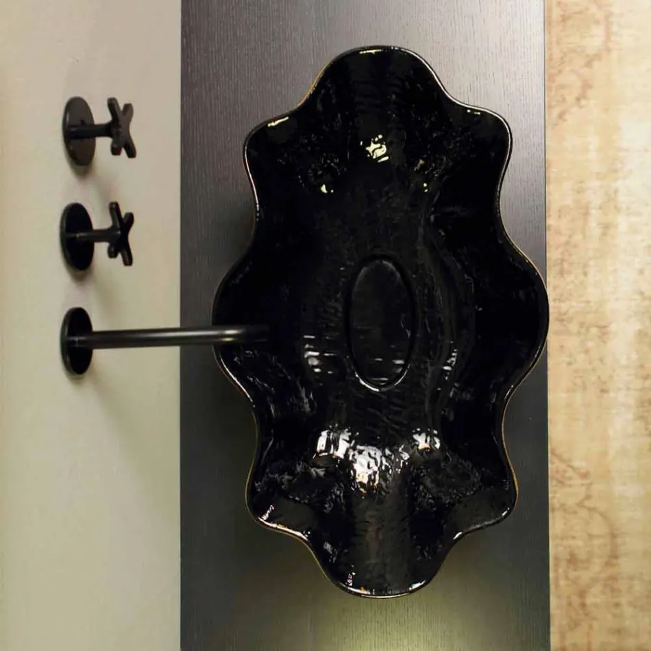 Aanrecht wasbak in zwart en goud keramiek ontwerp gemaakt in Italië Cubo Viadurini