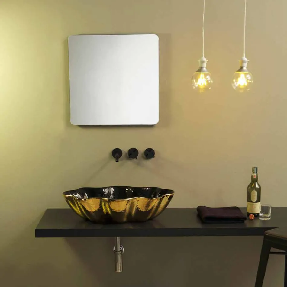 Aanrecht wasbak in zwart en goud keramiek ontwerp gemaakt in Italië Cubo Viadurini