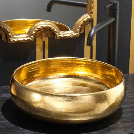 Gouden raku design aanrecht wastafel gemaakt in Italië, Ramon Viadurini