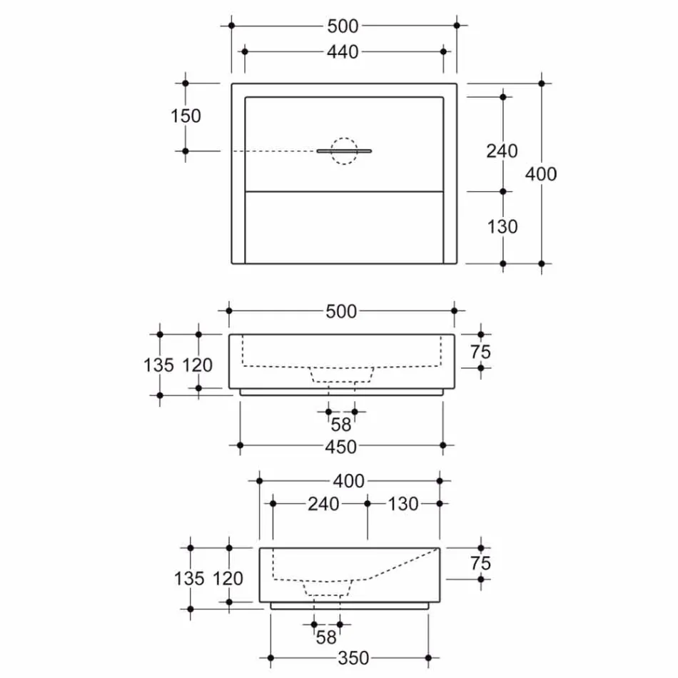 Design rechthoekige keramische wastafel gemaakt in Dalia, Italië Viadurini
