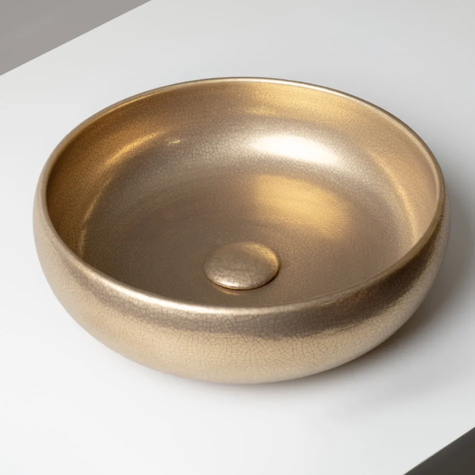 Handgedraaide metalen Raku klei aanrechtwastafel - Prisma Viadurini