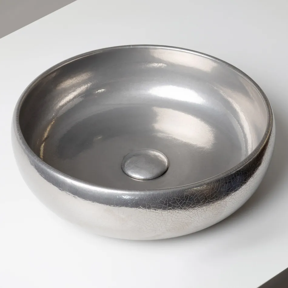 Handgedraaide metalen Raku klei aanrechtwastafel - Prisma Viadurini