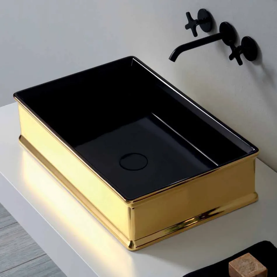 Tweekleurige keramische werkbladwastafel, geproduceerd in Italië door Debora Viadurini