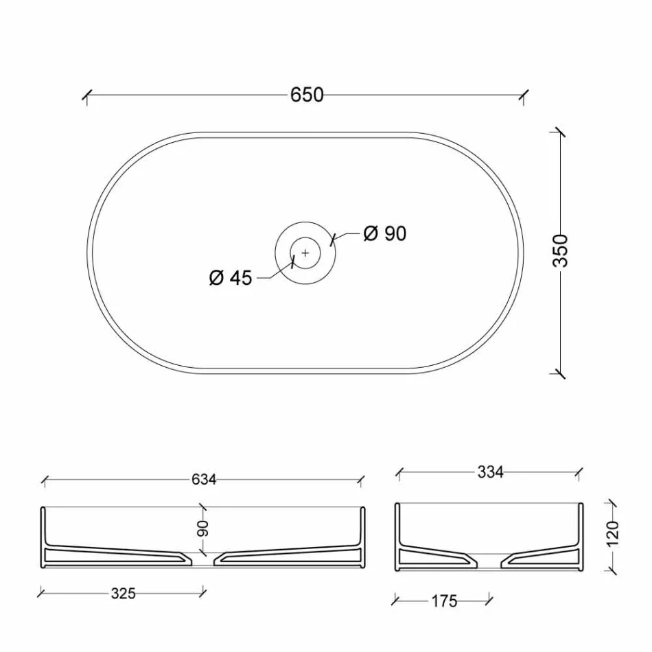Wastafel in modern design keramische Zon maakte Italië 65x35 cm Viadurini