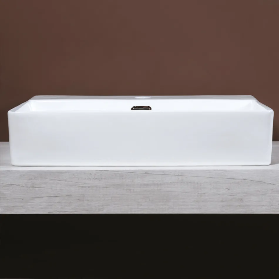 Keramische aanrechtwastafel met modern design kraangat - Papavero Viadurini