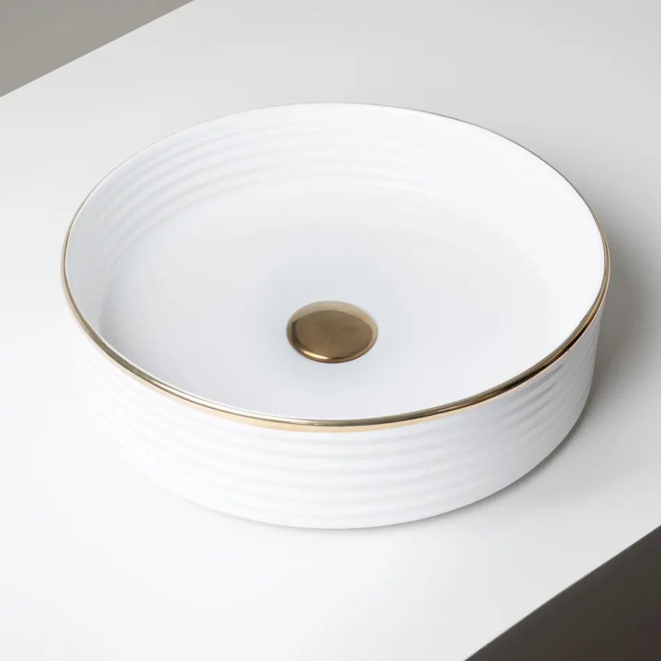 Aanrechtwastafel van porselein met geëmailleerde rand - Vibratie Viadurini