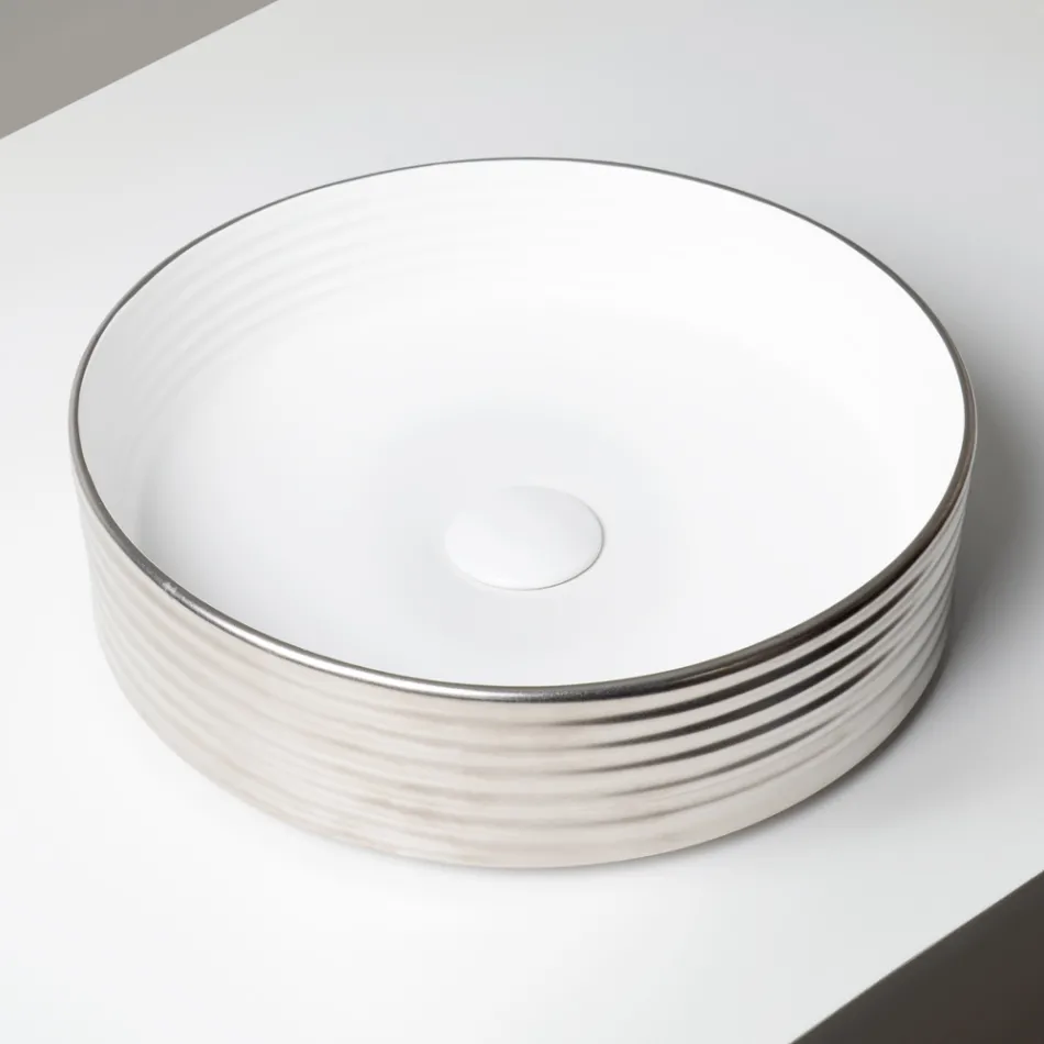 Aanrechtwastafel van gegolfd porselein, gemaakt in Italië - Vibrazione Viadurini