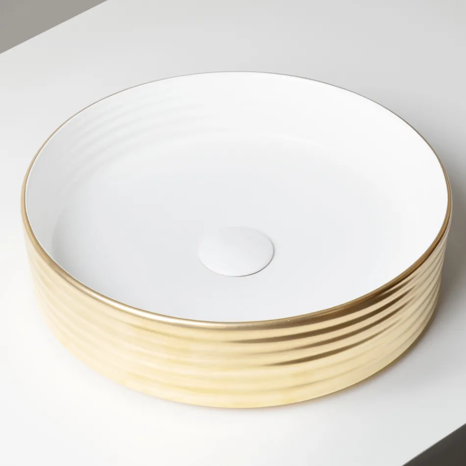 Aanrechtwastafel van gegolfd porselein, gemaakt in Italië - Vibrazione Viadurini