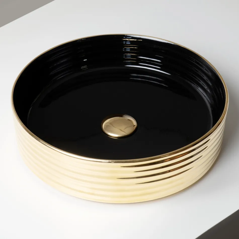 Aanrechtwastafel van gegolfd porselein, gemaakt in Italië - Vibrazione Viadurini