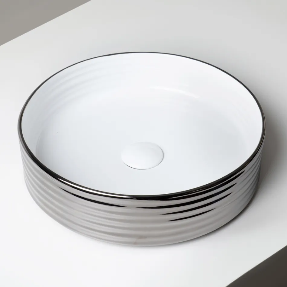 Aanrechtwastafel van gegolfd porselein, gemaakt in Italië - Vibrazione Viadurini