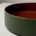 Halo handgedraaide porseleinen wastafel voor op het aanrecht, gemaakt in Italië. Viadurini