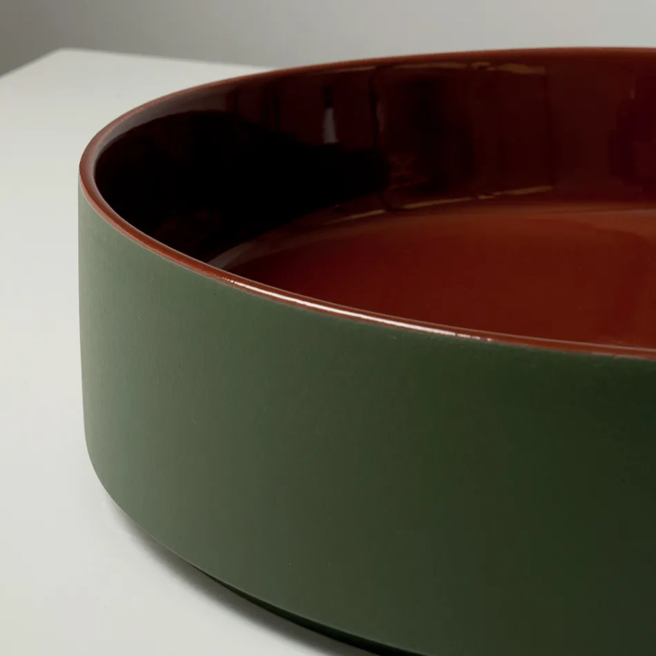 Halo handgedraaide porseleinen wastafel voor op het aanrecht, gemaakt in Italië. Viadurini