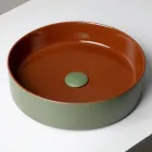 Halo handgedraaide porseleinen wastafel voor op het aanrecht, gemaakt in Italië. Viadurini