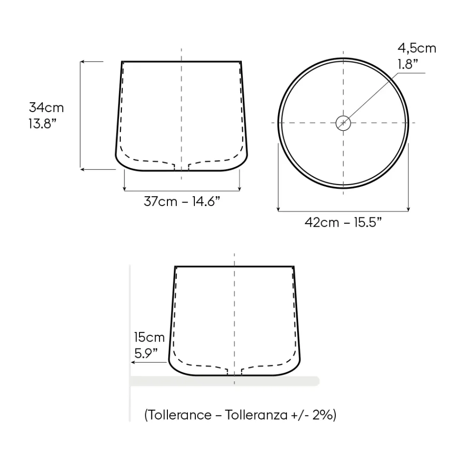 Handgedraaide porseleinen wastafel voor op het aanrecht - Nomad Viadurini