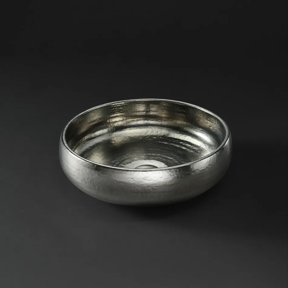 Wastafel op aanrecht in Raku Clay Platinum Finish Made in Italy - Ribano Viadurini