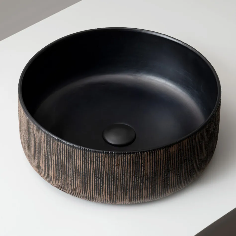 Handgestripte wastafel van natuurlijk rood aardewerk voor op het aanrecht Viadurini