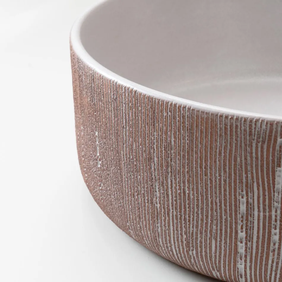 Handgestripte wastafel van natuurlijk rood aardewerk voor op het aanrecht Viadurini