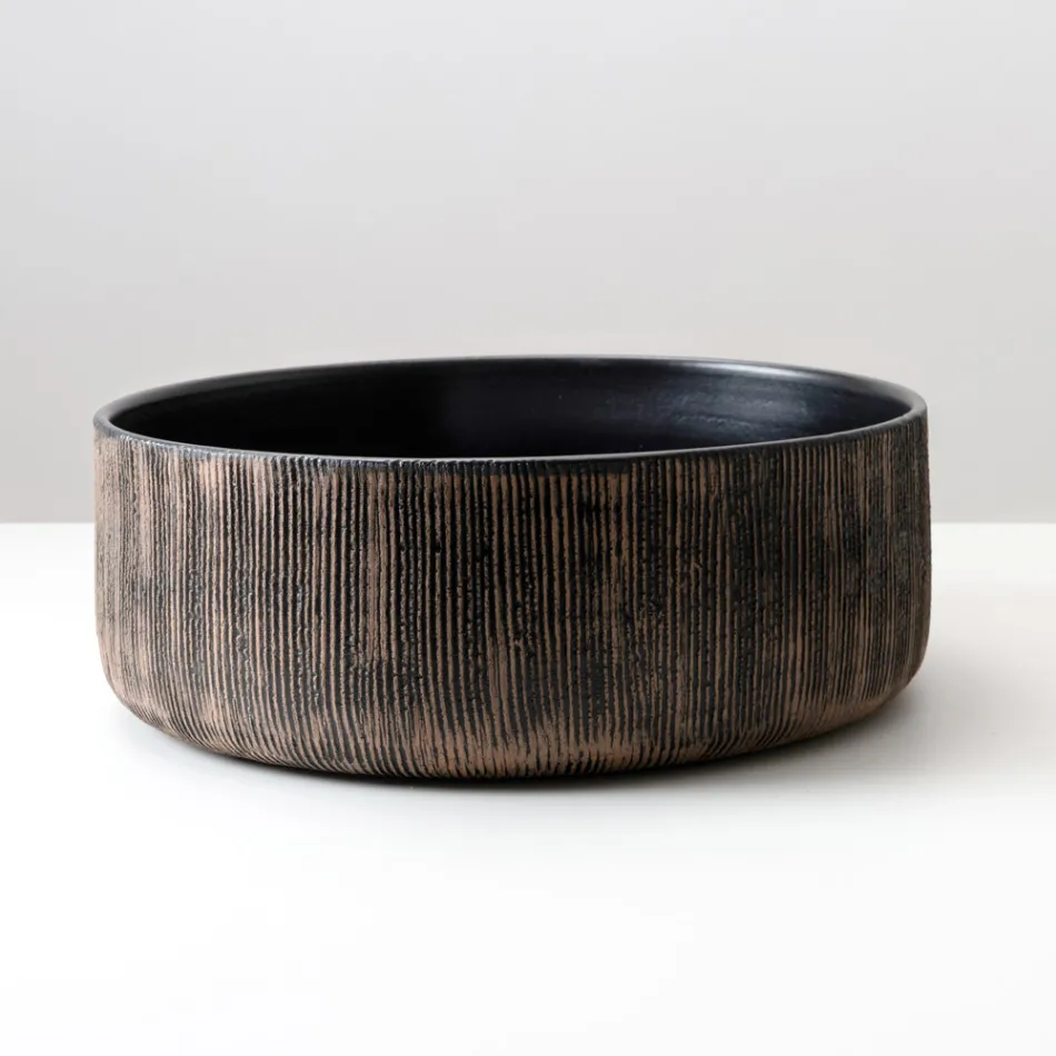 Handgestripte wastafel van natuurlijk rood aardewerk voor op het aanrecht Viadurini