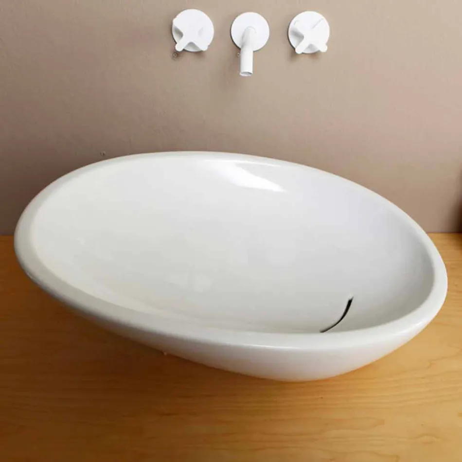 Design schuine keramische wastafel gemaakt in Italië Glossy Viadurini