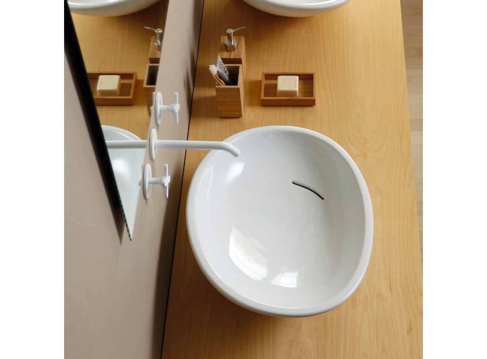 Design schuine keramische wastafel gemaakt in Italië Glossy Viadurini