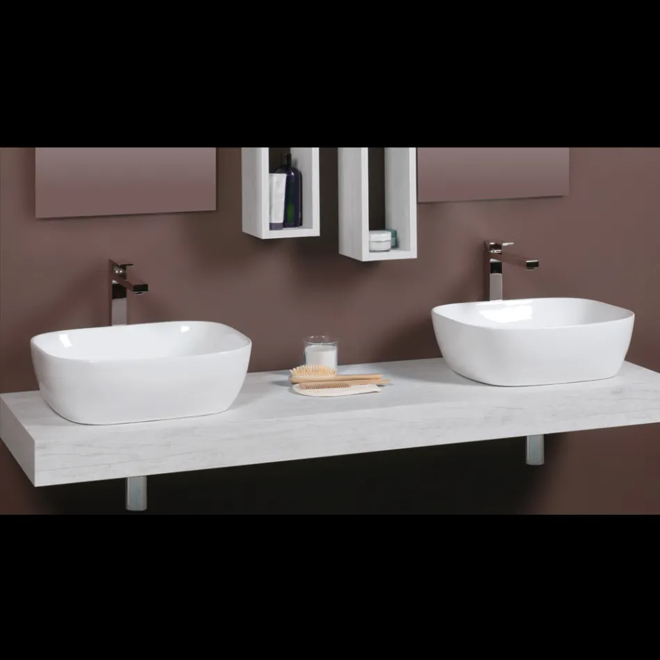 Modern design wastafel met schuine bovenkant, wit keramisch blad - Papavero Viadurini